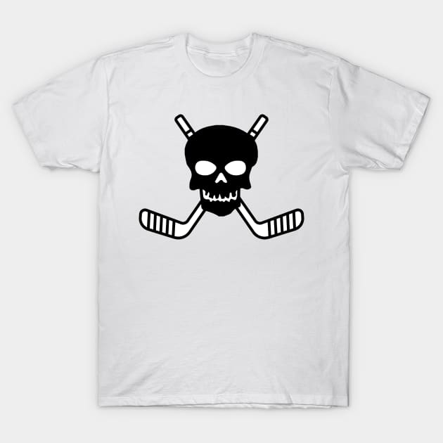 SKULL AND CROSSED HOCKEY STICKS T-Shirt by HOCKEYBUBBLE